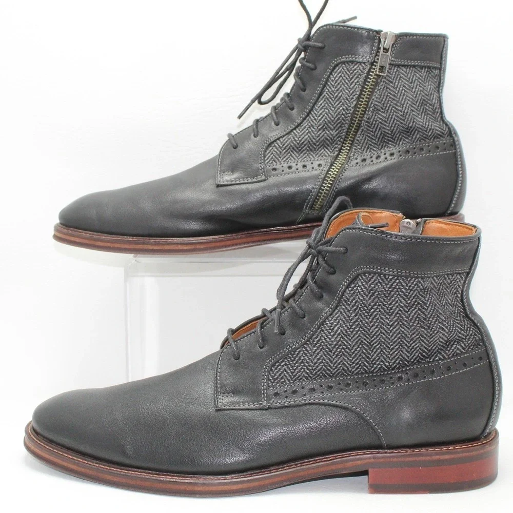 Johnston & Murphy Mens Black Leather Herringbone Dress Boots 20-3951 Size 10M